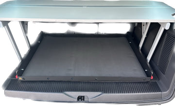 Powder-coated aluminum rear pull-out for the T5 and T6/T6.1 California Beach and Multivan with three-seater bench